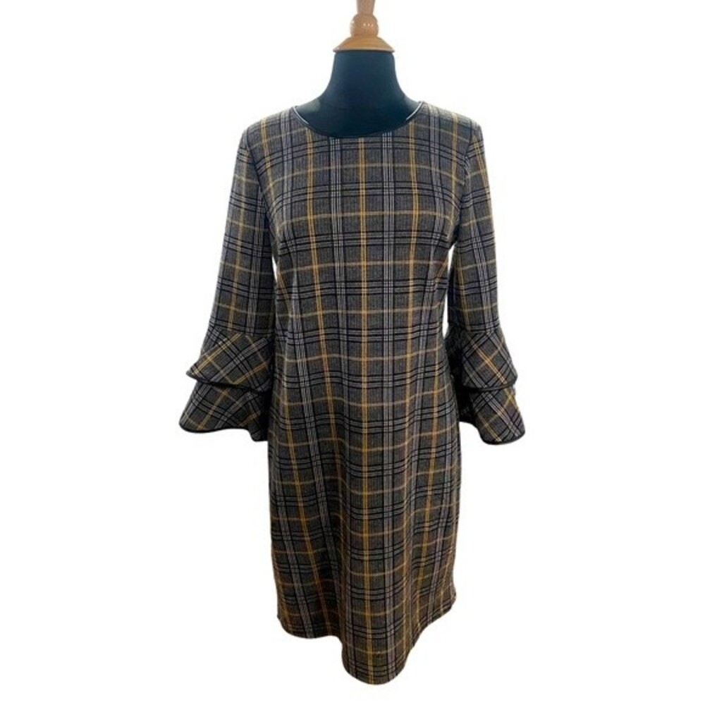 Women's Tan/Black Ruffle Sleeves Dress by Tacera-size Large